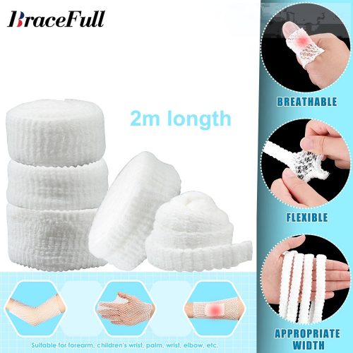 1 Rolo De Atadura Tubular De Rede Fixa Elástica De Gaze Respirável Primeiros Socorros Retentor De Curativo Para O Cotovelo Do Punho Contenção Da Ferida Antebraço