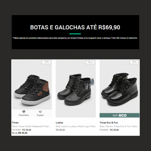 Relâmpago: Botas até R$ 69,90