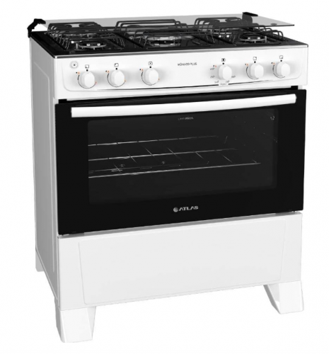 Fogão 5 bocas Atlas Mônaco Plus Branco com Acendimento Automático e Mesa Inox