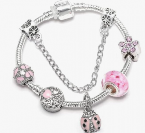 Pulseiras feminanas com Berloques Banhada a Prata 19cm Cabe em Berloques de Prata 925 Pandora Vivara Life Excelente para Mãe e Namorada com Caixa de (Joaninha)