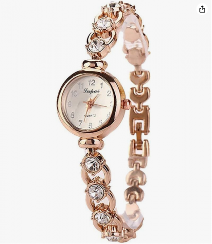 Relógio Feminino Dourado Quartz Pulseira Com Pedras E Strass