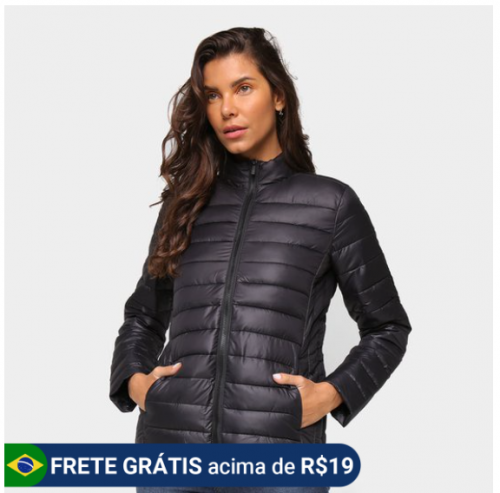 Jaqueta Feminina Bobojaco Preta Nylon Puffer