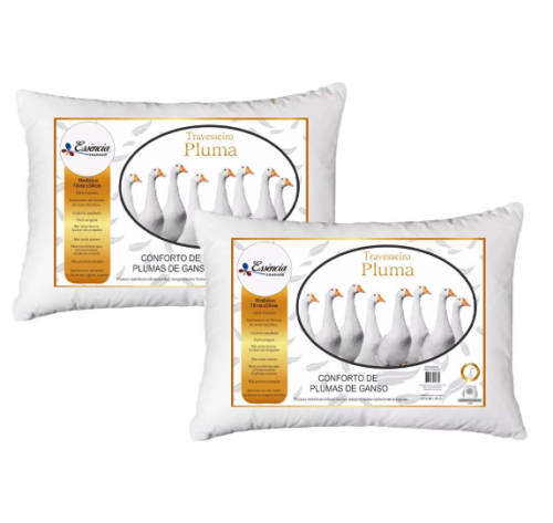 Kit 2 Travesseiro Pluma de Ganso Descanso Antiacaro 70x50cm