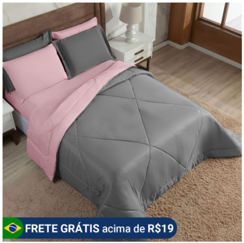 Edredom Casal Dupla Face Cobre Leito Queen + Lençol Queen Com Elastico 6 Peças Tecido Toque Macio