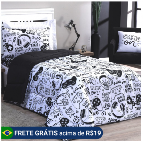 Edredom Casal Dupla Face Estampado Avulso Game 01 Peça