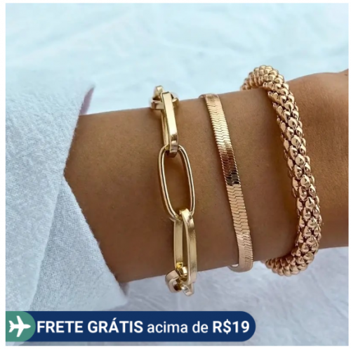 Pulseira de Corrente de Ossos de Cobra Multi-Layer Pulseira Criativa Retro de 3 Peças Conjunto de Corrente Metálica Fêmea