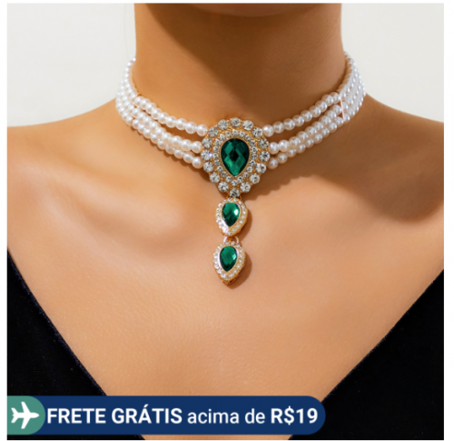 Imitação De Luxo Pérolas De Com Gargantilha De Cristal Verde/Transparente Para Mulheres Encanta Colar Feminino Da Tendência No Pescoço Acessórios De Casamento 2024 Fashion Jewelry Gifts