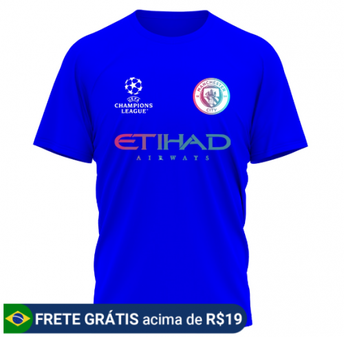 Camiseta Camisa Masculina De Time Europeu Manchester City Champions League Manga Curta Gola Redonda Estampada