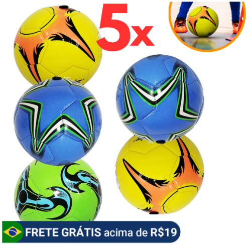 Kit 5 Bolas De Futebol Infantil Couro Sintético Tamanho N°2 Futsal