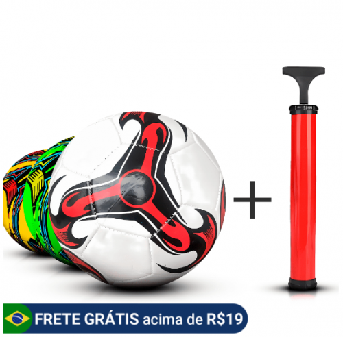 Kit Bola de Futebol + Bomba de Ar Manual Portátil Para Encher Bola Tamanho Oficial Couro Sintético Campo Costurada