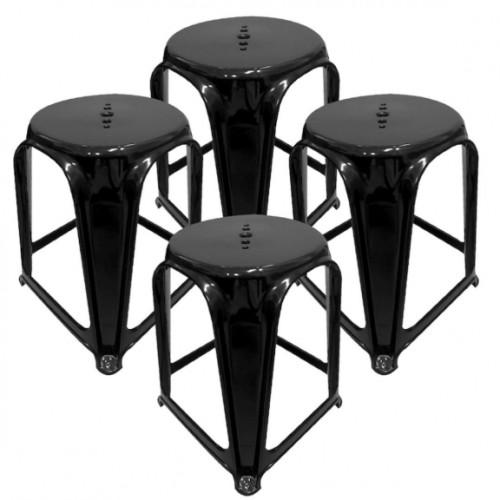 4 Banqueta Plástica Preta Reforçado Banco Cadeira Adulto Banheiro Suporta 120kg