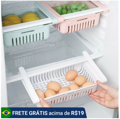 Kit 2 Cesto Organizador Cozinha Porta Geladeira para Alimentos e Frutas Ajustável Retrátil