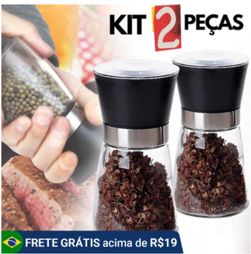 Kit 2 Moedor De Tempero com Regulador Sal Pimenta Porta Condimentos Especiarias De Vidro Premium