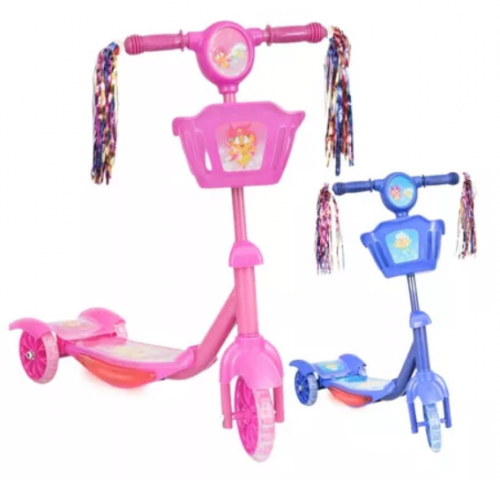 Patinete Infantil 3 Rodas com Led Som e Cesta Menino Menina