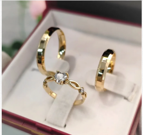 Conjunto Alianças Mod Italiana 4mm + Anel Love