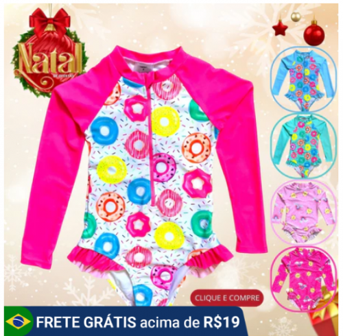 Maiô Manga Longa Infantil Menina Bebe Biquini Proteção Uv 50 Maio Manga Comprida