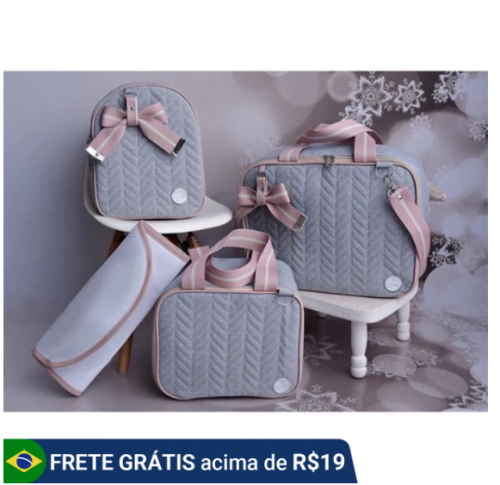Kit De Bolsa Mala Maternidade Super Luxo 4 peças Jeans