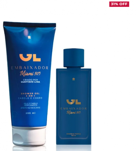 Kit – Perfume Miami 305 100ml + Sabonete Líquido Miami 2 em 1 Cabelo e Corpo 200ml