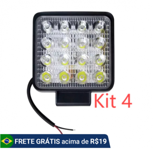 kit 4 Farol De Milha Quadrado 48w 9-36v Moto Carro Off-road envia já