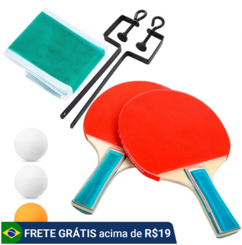 Raquete Tênis De Mesa Ping Pong Kit 2 Raquetes 3 Bolinhas 1 Rede Para Mesa