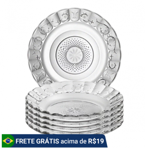 Jogo De Pratos Fundos Egípcio 6 Peças Estrela Transparente