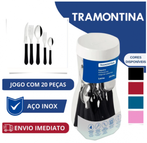 Jogo De Talheres Faqueiro Tramontina Inox Leme 12 Ou 20 Peças Original