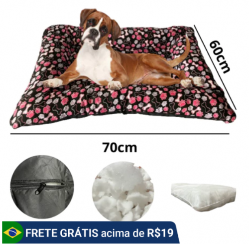 Cama Pet Grande Para Cães e Gatos Colchonete Pet 70×60 Com Zíper Colchonete Fundo Emborrachado