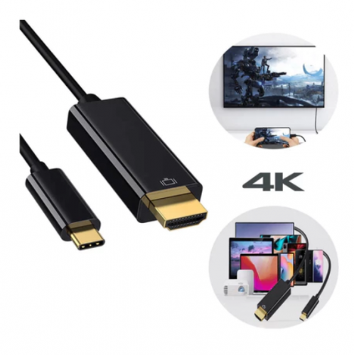 Cabo Tipo C Para Hdmi Macho 1.8 Metros 4k Banho Ouro Wbcom
