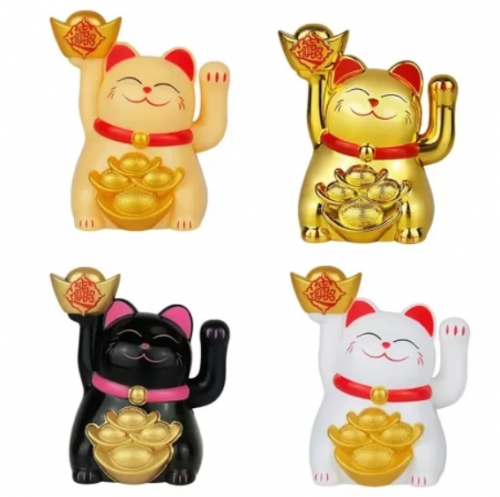 Gato da Sorte ManekiNeko Japonês Acenando Movido a Energia Solar Enfeite Decorativo