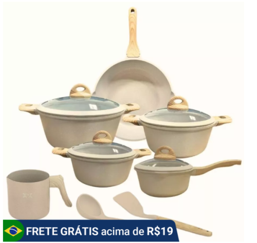 Jogo de Panelas 5 Peças Indução Gás Conjunto de Panelas Revestido em Cerâmica Granito Antiaderente Frigideira Caçarola