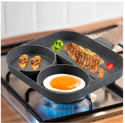 Frigideira Antiaderente 3 Furos Divisórias Fritar Ovo Carne Lanche Hambúrguer Multiuso Pedra De MaiFan