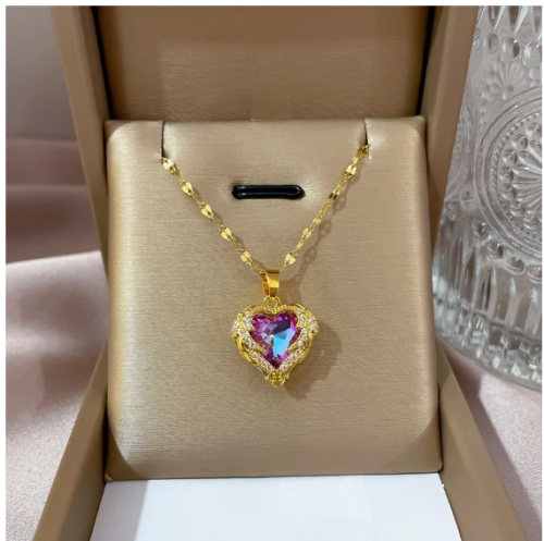 Colar De Cristal De Coração Oceânico Aço De Acessórios De Moda Estilo Feminino Jóias Não Desbotado