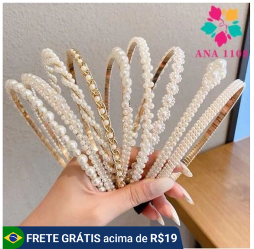 KIT 5 PCS Tiara de Pérolas / Arquinho de Perolas – Acessórios femininos de cabelo