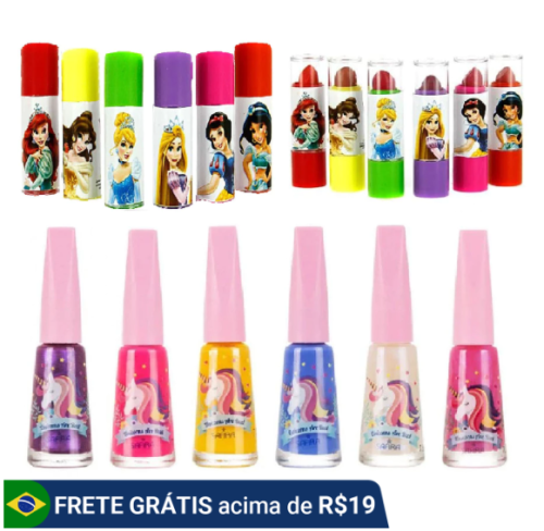 Batom, Brilho gloss e Esmalte Infantil lindo