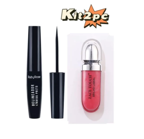 KIT/ Delineador Líquido Preto Ruby Rose + Novo Brilho Labial Óleo Labial Hidratante Hidratante Brilho Labial