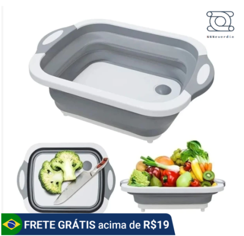 Tábua +Escorredor Bacia Cesta Retrátil Silicone Multifuncional Cozinha 3 em 1