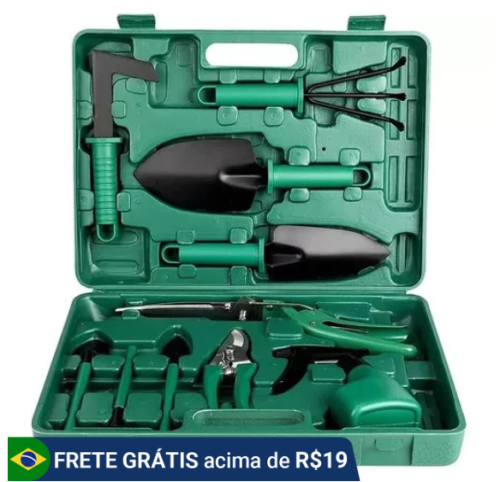 Kit Para Jardinagem Hagra Jardim Jogo Ferramentas Grama Corta Galhos Maleta Pás Poda 10 Peças Com Maleta 277301