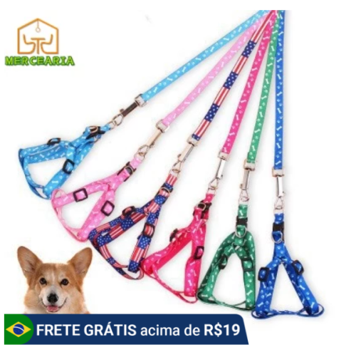 Coleira Guia Peitoral Para Cachorro Gato Passeio metros 1,5m Pets Cães Pequeno Porte