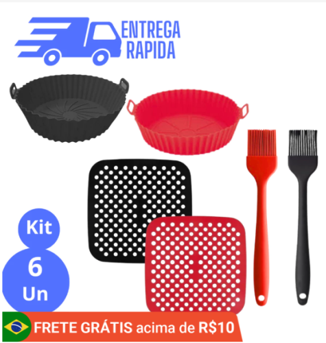 KIT 6 UTENSILIO AIR FRAYER 2 FORMA 2 TAPETE 2 PINCEL DE SILICONE UTÉNSILIO COZINHA
