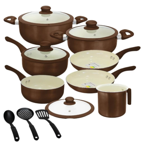 Jogo De Panelas Antiaderente Cerâmica De Indução 10 Peças Roma Marrom Plus – Casambiente