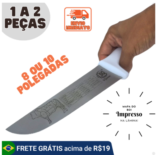 Faca Carne Chef Aço Cabo Branco 8” ou 10″ Profissional Churrasco Entre as melhores facas de cozinha