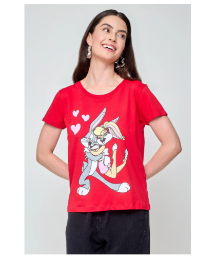Camiseta Feminina Pernalonga e Lola Vermelha