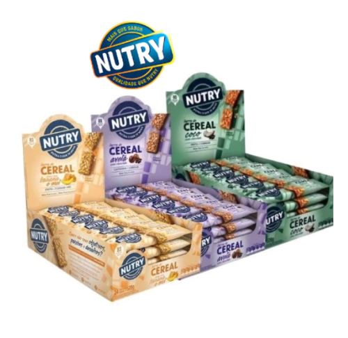 Barra de Cereal Nutry – Caixa com 24 ou 12 Unidades Lanche Saudável e Prático Sabores Diversos