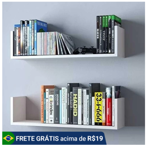 Kit 02 Prateleiras U 60cm Branco MDF Sala Quarto Cozinha