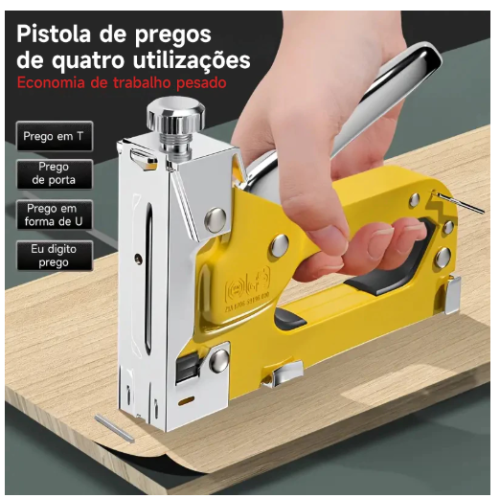 Grampeador Tapeceiro de Cromado em aço inoxidável + 100 Grampos Ferramentas Profissional