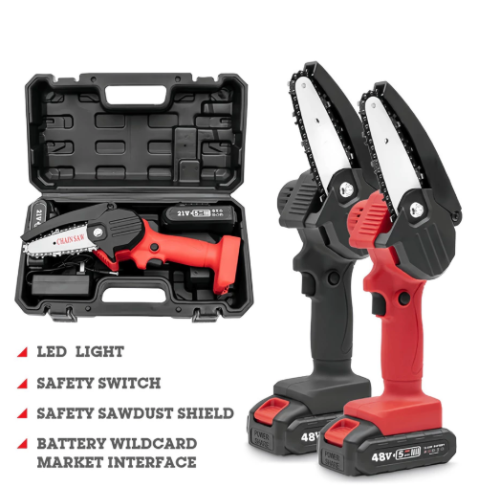 Mini Motosserra Elétrica 4 Polegadas 48V Bateria Lítio Bivolt Sem Fio Moto Serra Portátil Corta