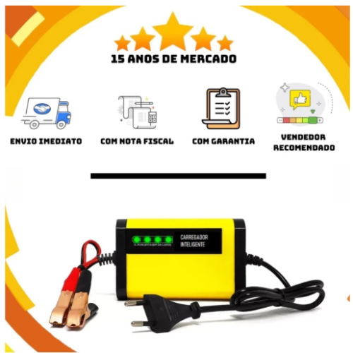 Carregador de Baterias Automotivo E Motos 12v Inteligente