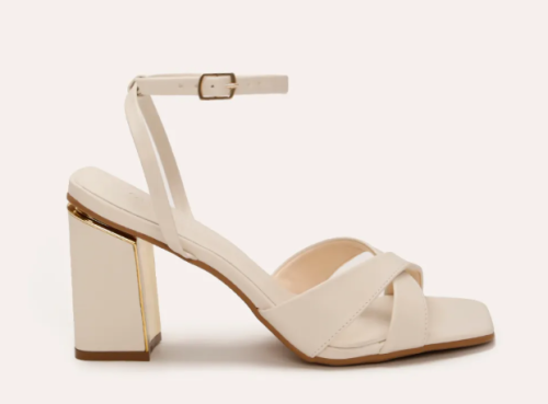 Sandália salto alto bloco quadrado metal oneself off white