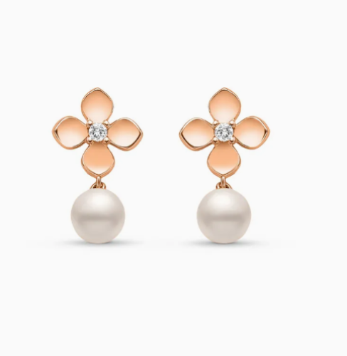 Brinco Giardino em Ouro Rosé 18k com Pérola e Diamantes