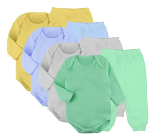 Kit Roupa Bebê 8 Peças Body Longo e Mijão Liso Menino Menina – Koala Baby